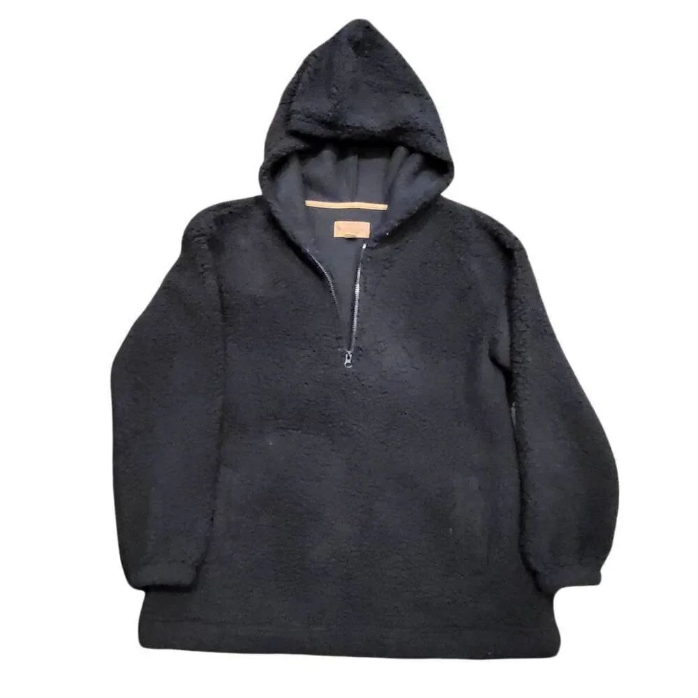 Koolaburra UGG Hoodie Women's Medium Black Sherpa Fleece Half Zip Cozy Warm